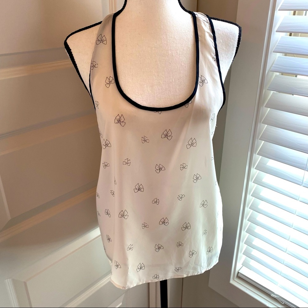 American Rag|| White/ black bows scoop neck razorback tank